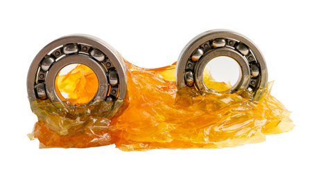 Ball bearing stainless with grease lithium machinery lubrication for automotive and industrial isolated on white background.の写真素材