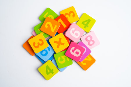 Math number colorful on white background, education study mathematics learning teach.