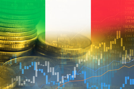 Stock market investment trading financial, coin and Italy flag.の写真素材