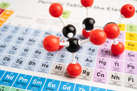 Molecules chemical on a periodic table.の写真素材