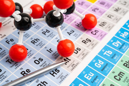 Molecules chemical on a periodic table.の写真素材