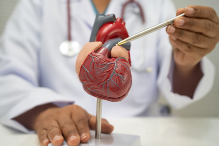 Cardiovascular disease CVD, doctor with heart human model.