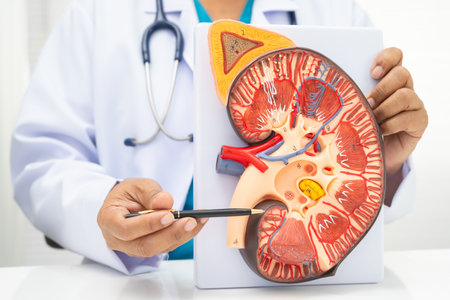 Kidney disease, Chronic kidney disease ckd, Doctor hold human model to treat and study in hospital.