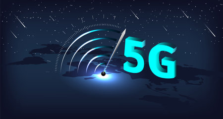 5G Internet concept. Speed of 5G network internet wireless. Digital speed meter with 5G icon. High...
