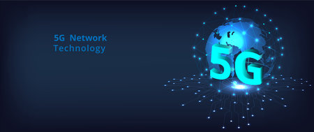 5g Internet Technology Concept. Global high speed wireless network Abstract telecommunication signal connection with world 3d vector illustration.のイラスト素材