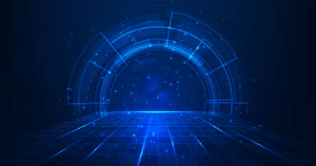 Technology background.Futuristic digital technology concept background. dark blue background with various technology.Virtual 3d Illustration.のイラスト素材