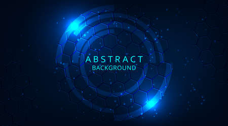 futuristic hexagons Vector illustration background.Hexagon vector illustration connect on dark blue background.Geometric graphics design.のイラスト素材