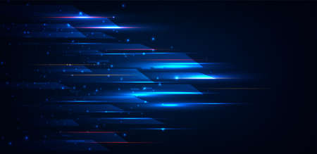 High speed movement design background concept.Lights and square shape moving fast over dark blue...