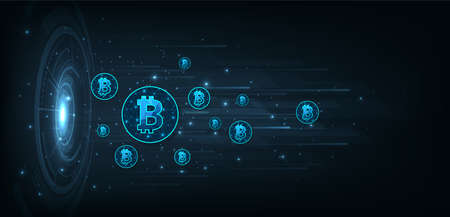 Investment concept and exchange electronic currencies.Bitcoin digital currency  digital money technology on Dark blue background.fintech world finance concept, vector illustration.のイラスト素材