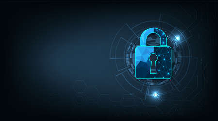 Internet security concept.Security Padlock lock  icon on dark blue background.Technology for online data access defense against hacker and virus.Technology security concept.のイラスト素材