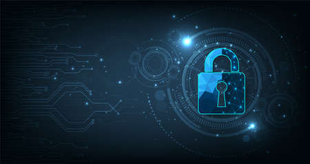 Internet security and Data prevent concept.Security Padlock lock  icon on dark blue...