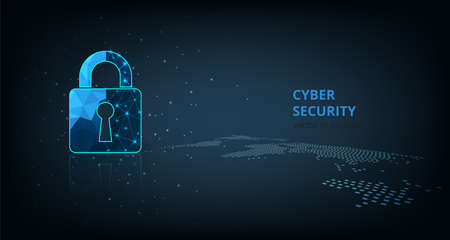 Data security concept.Visualization of cyber security With Padlock  lock on dark blue background.Cyber security and Information prevent concept.Vector illustration.のイラスト素材