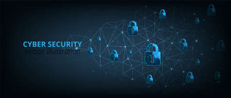 Cyber security background.Visualization of cyber security With Padlock  lock on dark blue background.Online world security concept.Vector illustration.Eps10.のイラスト素材