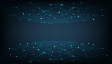 Connection structure background.Point connect line design on dark blue background.Network connection technology concept.のイラスト素材