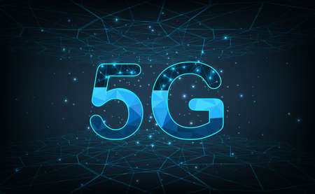 Concept of 5G wireless network connection.Abstract 5G icon with dot point connect line...