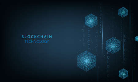 Blockchain technology concept design.Isometric cube with connecting dots and lines.Isometric digital blocks connection of data depicting a cryptocurrency blockchain.のイラスト素材