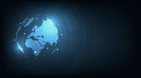 Global geography in polygonal pattern and connection on dark blue background.Futuristic technology internet connection concept.のイラスト素材