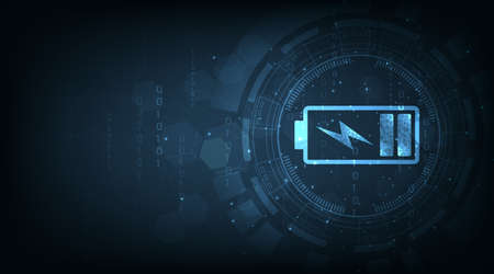Electrical energy concept design.Battery cells symbols on dark blue background.Energy Efficiency, Vector illustration.のイラスト素材