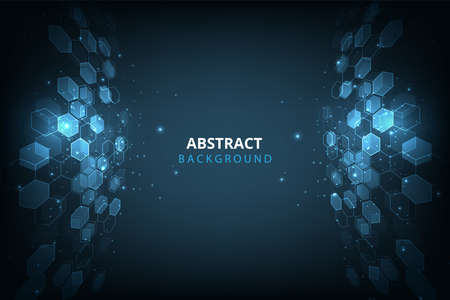 Geometric shape abstract background.Hexagon shape connection on dark blue background.Vector graphics.のイラスト素材