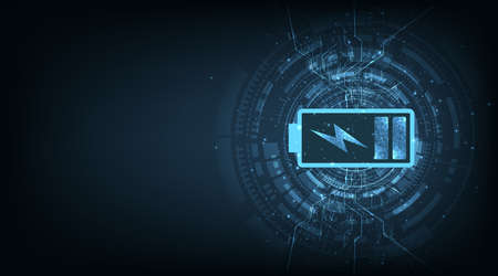 Electrical energy concept design on dark blue background.Battery cells symbols on blue background.Energy Efficiency, Vector illustration.のイラスト素材
