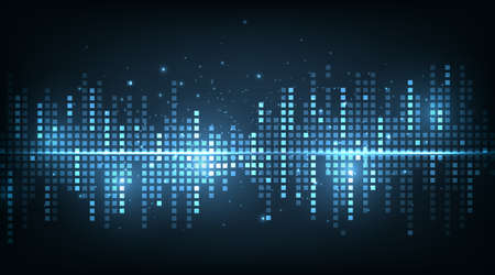 Music equalizer on dark blue background.Waveform pattern for music player, podcast, voice message, music app. Vector illustration.のイラスト素材