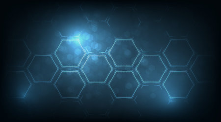 Background of hexagon geometric dark blue pattern bright. healthcare medical and technology...
