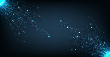 futuristic technology lines on dark blue background.Digital lines with flowing particles technology concept. vector illustration.のイラスト素材