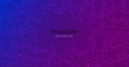 Digital technology circuit diagram on pink blue background. High-tech circuit board connection system.Vector abstract technology on bright background.のイラスト素材