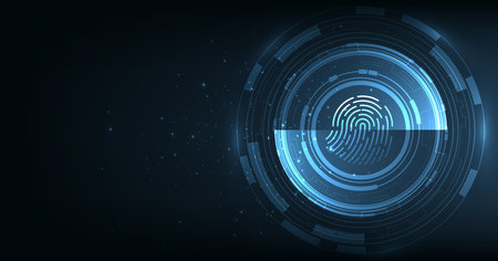 Fingerprint scanning on dark blue technology background.Cyber security background.Data protection, privacy, and internet security concept.vector illustration.のイラスト素材