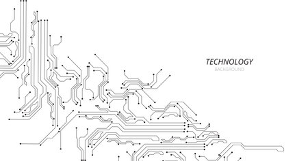 Technology black circuit on white background. High-tech circuit board connection system.Vector abstract technology on white background.のイラスト素材