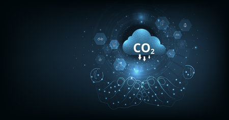 Idea of reduce CO2 emissions to limit global warming.Lower CO2 levels with renewable energy, planting tree and green energy to stop climate change.のイラスト素材