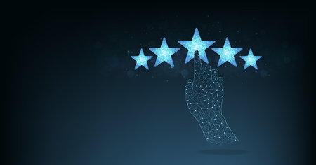 Customer review feedback five-star concept. Hand-choosing positive review. Best business service...