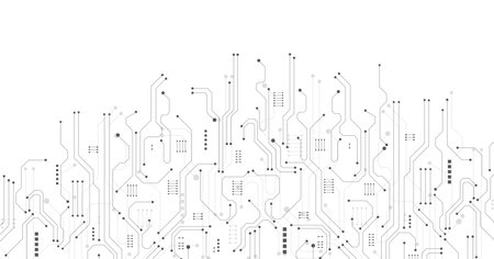 Black circuit diagram on white background. High-tech circuit board connection system.Vector abstract technology on white background.のイラスト素材