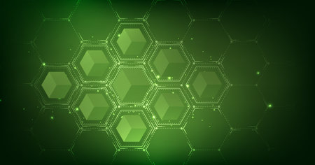Geometric hexagon green background. Science background with hexagons design. futuristic vector illustration.のイラスト素材