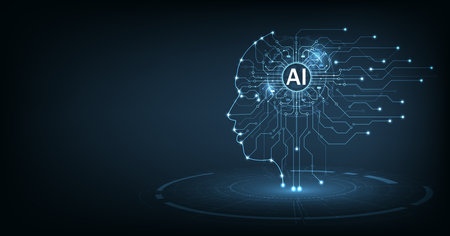 Electronic Brain and Concept of artificial intelligence(AI).Graphic of a digital brain and Human...