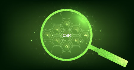 CSR concept design. Corporate social responsibility and giving back to the community on a green background. modern business concept.のイラスト素材