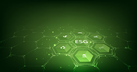 Environmental Social and Governance (ESG) concept. The company development of a nature conservation strategy and Solving environmental, social and management problems with figure icons.のイラスト素材