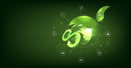 Circular economy icon concept. Ideas for future growth of business and design to reuse. Energy consumption and Reducing CO2 emissions. planting trees and green energy to stop climate change.のイラスト素材