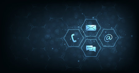 Contact us or the Customer support hotline connect concept. call center service provider, advice to customer help, and support services are digital on dark blue background.のイラスト素材