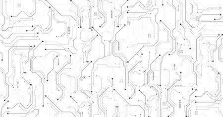 Black circuit connection on white background.High-tech circuit board connection system. futuristic digital innovation background.のイラスト素材