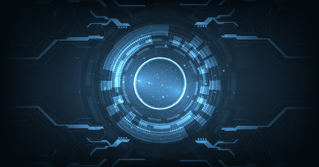 Digital business technology background. Dark blue technology background.Futuristic digital technology concept.のイラスト素材