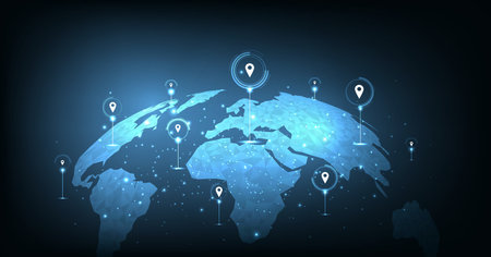 Concept image of GPS positioning system in the global.Image pin GPS with a world map. vector illustration EPS 10.のイラスト素材
