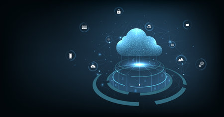 Cloud computing concept. Cloud storage with data protected exchange Cloud computing, big data...