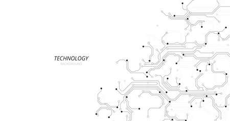 Technology black circuit diagram concept. High-tech circuit board connection system.Vector abstract technology on a white background.のイラスト素材