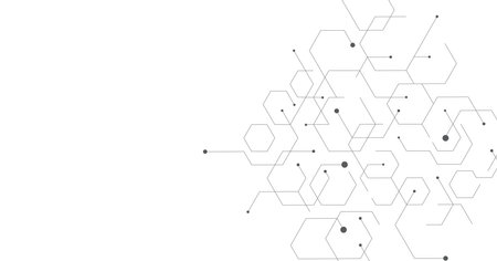 Technology black hexagon diagram concept. High-tech hexagon geometric connection system.Vector abstract technology on a white background.のイラスト素材