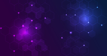 Hexagon blue-purple pattern background. Abstract gradient geometric hexagonal background.Graphic digital science concept design.のイラスト素材