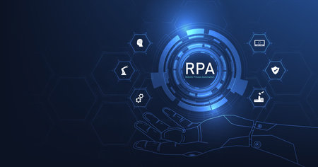 Robotic process automation (RPA ) concept. Business machines technology with support factory service provider industry 4.0 with precision machines for more efficient productivity.のイラスト素材