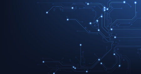 Abstract Circuit board background.Vector abstract technology illustration Circuit board on dark blue background.High-tech circuit board connection system concept.のイラスト素材