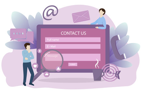 Contact us or the Customer support hotline connect. service provider concept, advice to customer help.Contact us form. Send us message with your contact information, and we will get back.のイラスト素材