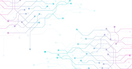Technology Blue and pink circuit diagram concept. High-tech circuit board connection system.Vector abstract technology on a white background.のイラスト素材